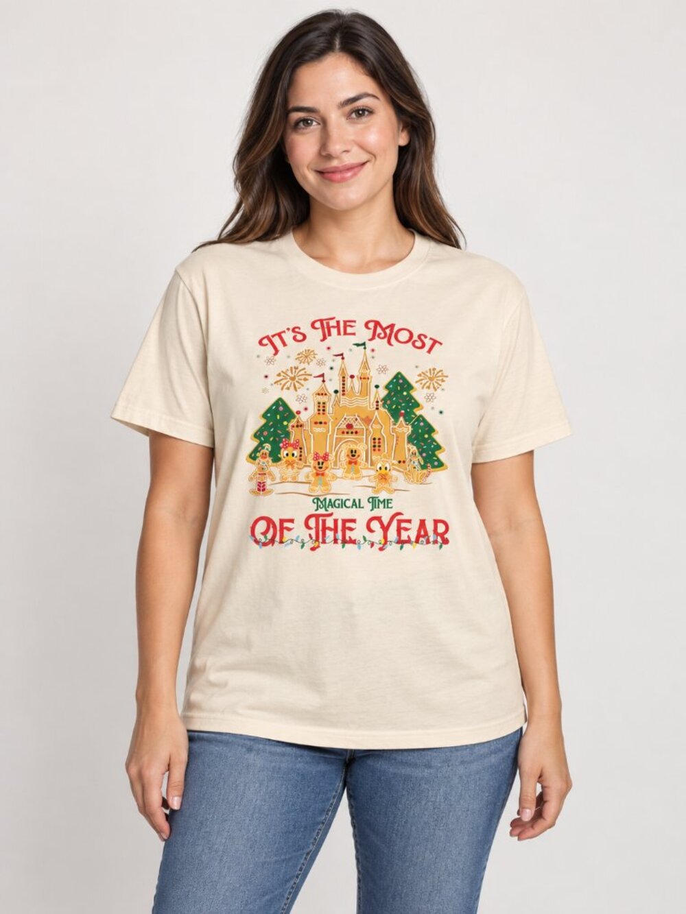 Disney Christmas Castle Gingerbread Graphic T-Shirt Size L